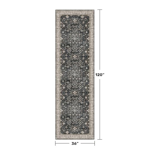 Black Boho Washable 3x10 Extra Long Hallway Runner Rug (3' x 10' (Runner) / Ashen / Multi)