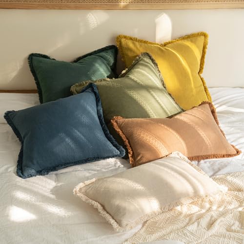 Linen Fringe Decorative Euro Throw Pillow Covers Navy Blue 22x22 (22" x 22" (Pack of 2) / Navy Blue)