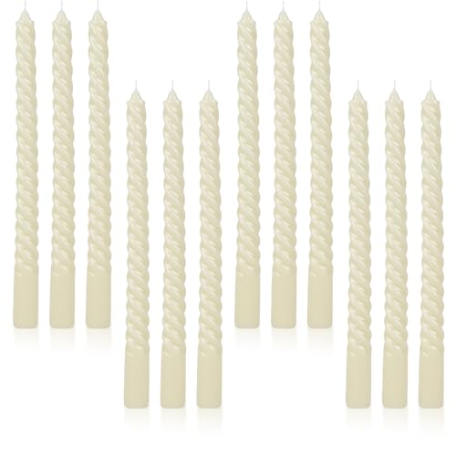 10 Inch Ivory Spiral Taper Candles 12 Pack (10 inch Spiral Candle-12pcs / Cream)