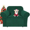 Stretch Velvet Armchair Cover Couch Covers 1 Cushion Chair Slipcover for Living Room Furniture Cover Crafted from Thick Comfy Rich Velour (Christmas Green / Armchair)