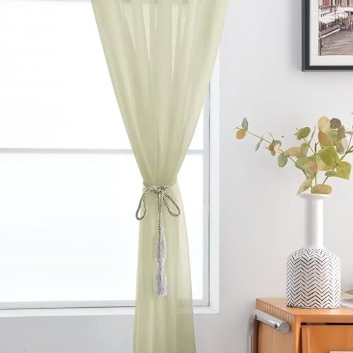 Basic Rod Pocket Sheer Voile Window Curtain Panels Sage Green 1 Pair 2 Panels 52 Width 72 Inch Long for Kitchen Bedroom Children Living Room Yard（Sage Green (Sage Green / 52"W x 72"L (Pack of 2))