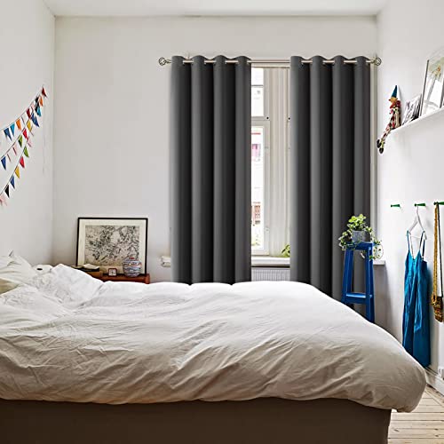 Dark Grey Blackout Curtains for Living Room 96 Inch Long (Dark Grey / 55"W x 96"L (Pack of 2))