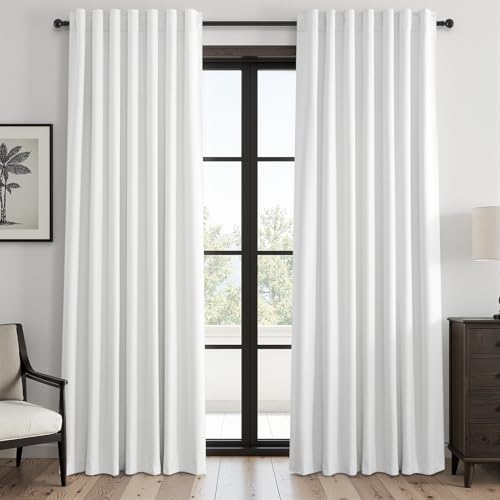 Beige White Linen blackout curtains 84 inch long 2 Panels 100% Black out Linen texture Curtain ivory Window Drapes with Back Tab Rod Pocket Sun Blocking Noise Insulated Curtain for Bedroom Living Room (Cream White / 52"W x 84"L (Pack of 2))
