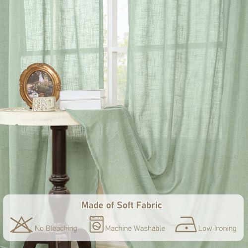 Sheer Linen Curtains for Living Room Bedroom 102 Inch Length (Fresh Green / 52"W x 102"L (Pack of 2))