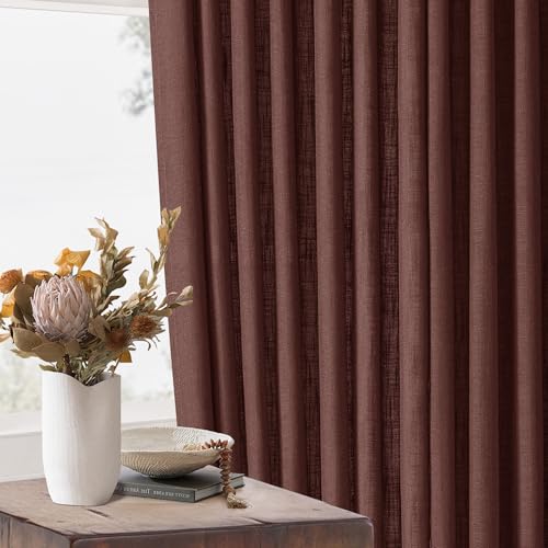 Chestnut Brown Pinch Pleated Linen Sheer Curtains 45 Inch Length 2 Panels (Chestnut Brown / 40"W x 45"L (Pack of 2))