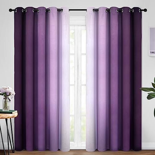 Ombre Curtains Purple and Greyish White for Living Room (62"W x 84"L (Pack of 2) / Purple)