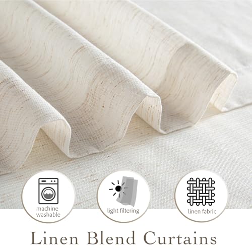Linen Semi Sheer Curtains for Bedroom Living Room 95 inches Long (Ivory / 52"W x 95"L (Pack of 2))