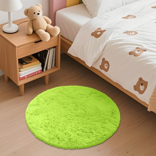 Lime Green Round Rugs for Bedroom (2 Ft Round / Lime Green)