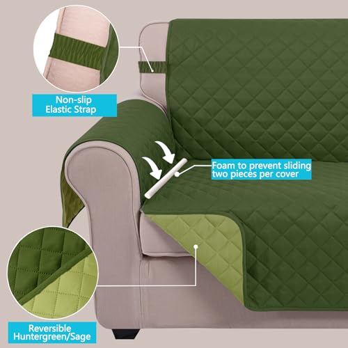 Large Sofa Cover Reversible Couch Cover (Huntergreen/Sage / 78"sofa Xl - Xl Large)