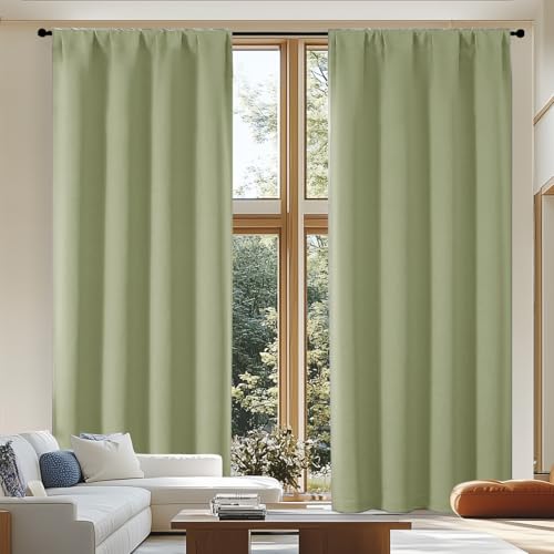 Ava Sage Green Extra Long Blackout Curtains 108 Inches Long (Sage Green / 50"W x 108"L (Pack of 2))