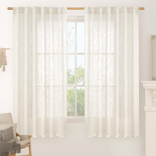 Cream Linen Curtains 63 Inch for Bedroom Small Window 2 Panels (Cream / 52"W x 63"L (Pack of 2))