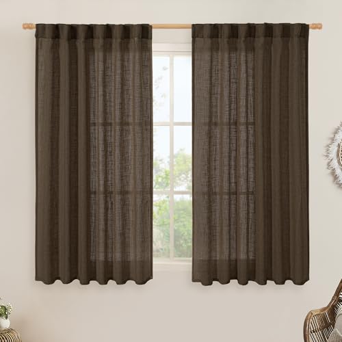 Dark Brown Linen Curtains 54 Inch Length 2 Panels for Bedroom (Dark Brown / 52"W x 54"L (Pack of 2))