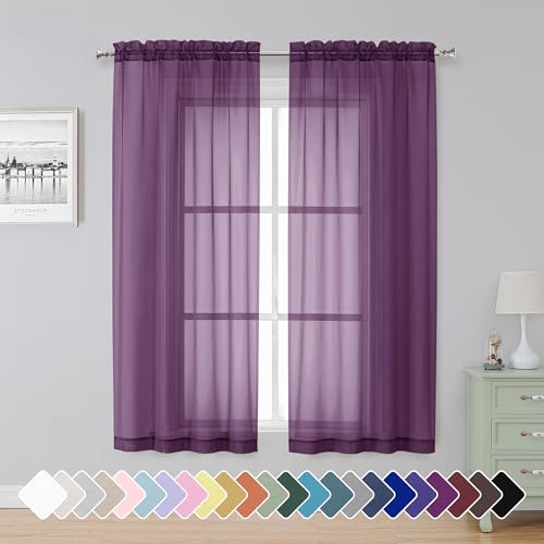 Plum Sheer Curtains 63 Inch Length 2 Panels (Plum / 42"W x 63"L (Pack of 2))