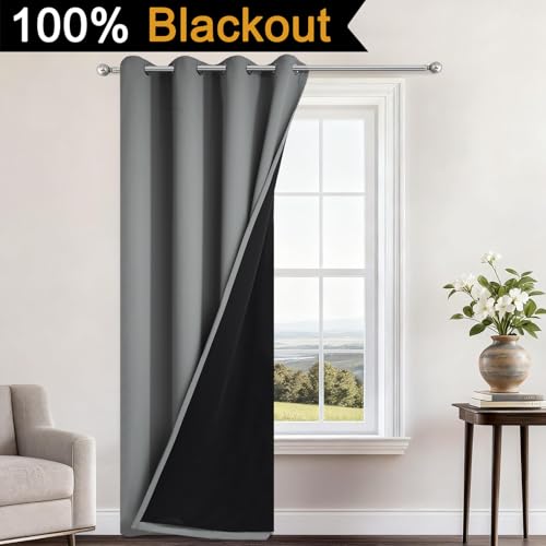 Grey Blackout Curtains 96 Inches Long for Bedroom 52" Wide 1 Panel (52"W x 96"L (Pack of 1) / Grey)