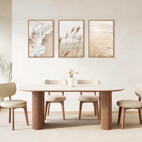 Large Beach Wave Pampas Grass Framed Canvas Wall Art Set (Pampsa Grass Wall Art / 16"L x 24"W)