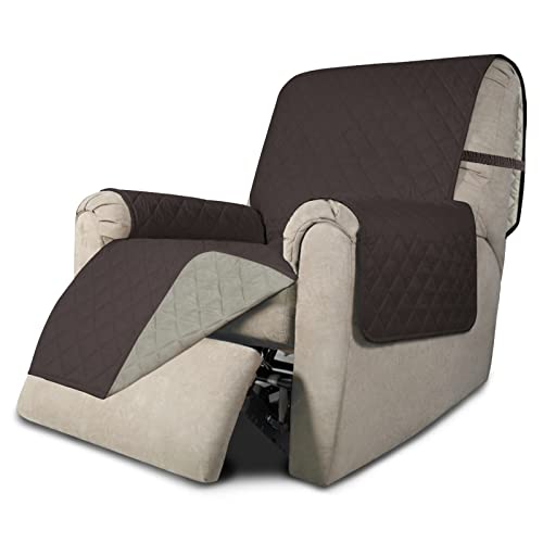 Recliner Chair Slipcover Reversible Sofa Cover Water Resistant Couch Cover Furniture Protector with Elastic Straps for Pets Dog (Chocolate/Beige / Medium Recliner)