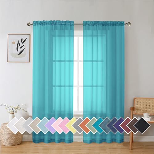 Turquoise Sheer Curtains 72 Inch Length 2 Panels Set (42"W x 72"L (Pack of 2) / Turquoise)