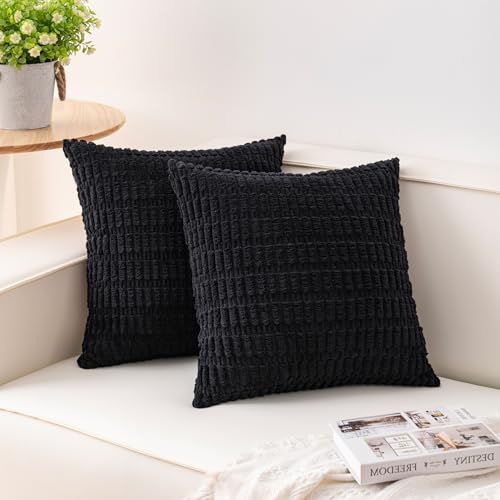 Pack of 2 Corduroy Decorative Throw Pillow Covers 16x16 Inch (Black / 16" x 16" (Pack of 2))