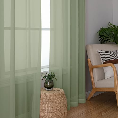 Sage Green Sheer Curtains 78 Inches Long 2 Panels Set for Living Room (Sage Green / 42"W x 78"L (Pack of 2))