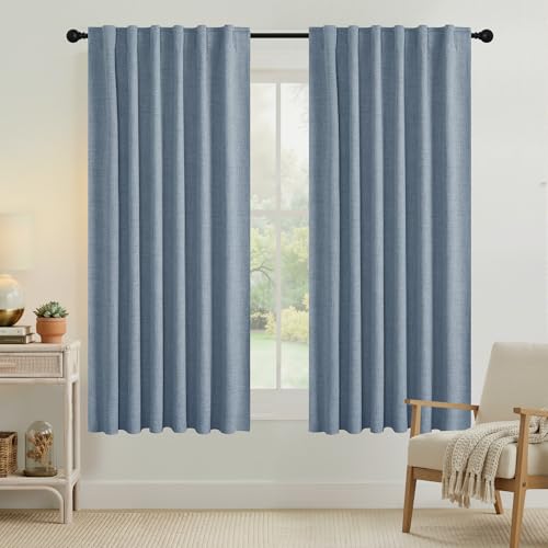 Dusty Blue 100% Blackout Curtains 63 Inch Long for Bedroom (Dusty Blue / 52"W x 63"L (Pack of 2))