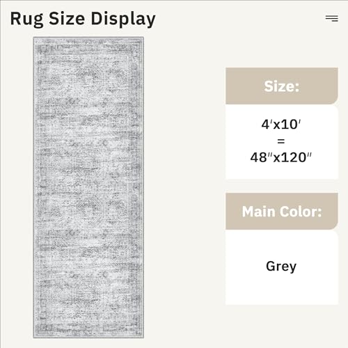 Washable Hallway Runner Rug 4x10 Kitchen Entry Rugs Non (Grey / 4' x 10' (Runner))