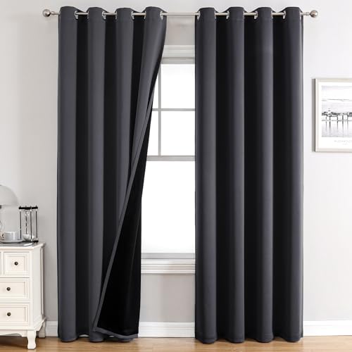 100% Blackout Curtains for Bedroom 80 Inches Long 2 Panels Set (52"W x 80"L (Pack of 2) / Dark Grey)