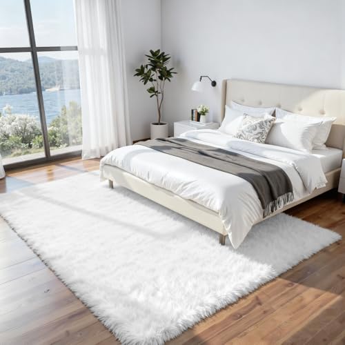 6x9 Fluffy Shag Area Rugs for Living Room Bedroom (White / 6' x 9' (Rectangular))