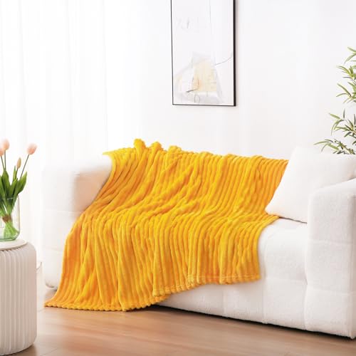 Gold Fleece Throw Blanket 60”×80” for Couch Sofa Livingroom (Gold / 60×80inch)