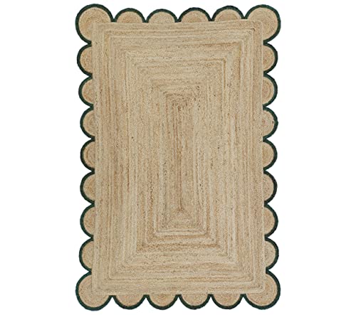 Scalloped Natural Jute Area Rug (2'6"x12' (Runner) / Green)
