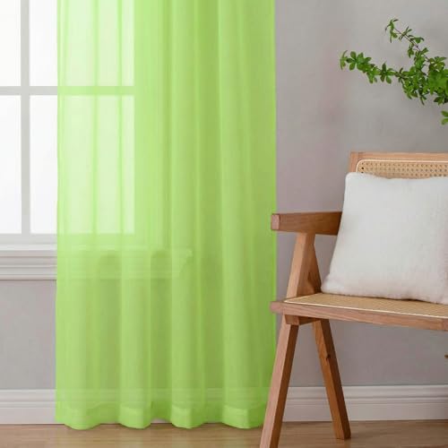 Sheer Curtains 84 Inches Long 2 Panels Set for Bedroom Living Room (Lime / 42"W x 84"L (Pack of 2))