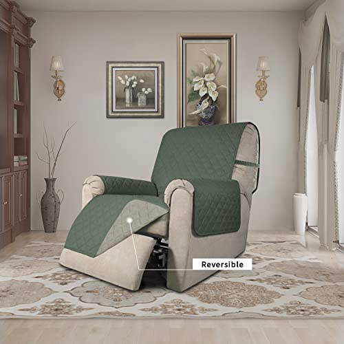 Recliner Chair Slipcover Reversible Sofa Cover Water Resistant Couch Cover Furniture Protector with Elastic Straps for Pets Dog (Greyish Green/Beige / Medium Recliner)