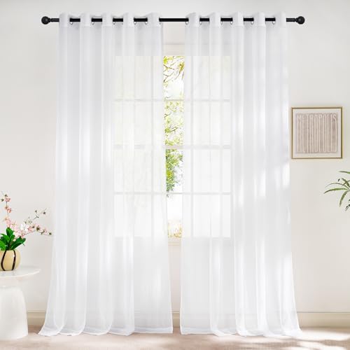 Sheer White Sliding Door Curtains for Bedroom (White / 66"W x 96"L (Pack of 2))