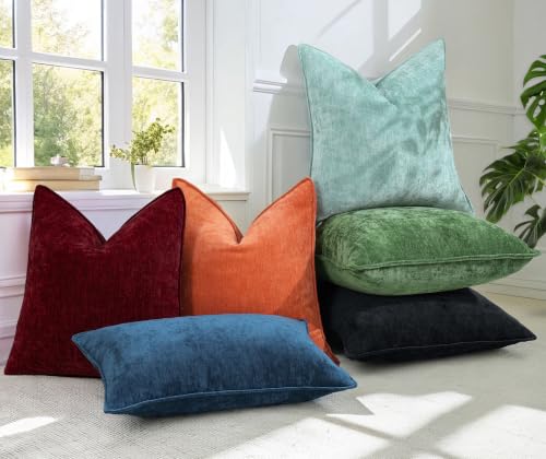 Chenille Wine Red Velvet Throw Pillow Covers 26x26 Set of 2 (Wine Red / 26" x 26" (Pack of 2))