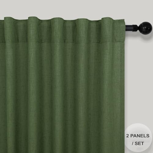 Olive Green Curtains 96 Inches 8 FT Long for Living Room 2 Panels Back Tab Pocket Drape Thick Sheer Linen Cotton Modern Rustic Trendy Earthy Army Moss Green Curtain for Bedroom Farm House Decor (52"W x 96"L (Pack of 2) / Olive Green)