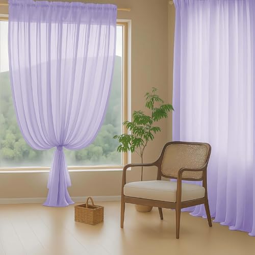 Sheer Curtains for Window 96 Inches Long 2 Panels (42"W x 96"L (Pack of 2) / Lavender)