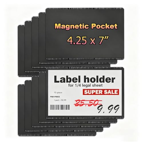 Magnetic Pocket as Price Tag 4.25x7 for Warehouse Supermarket (Black 10PCS / 4.25X7")