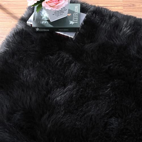 Washable 6x9 Area Rugs for Living Room Black Fuzzy Faux Sheepskin Shag Fur Rug for Bedroom Nursery Rectangle Rug Home Décor (6' x 9' (Rectangular) / Black)