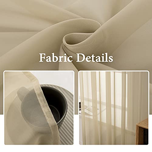 2 Panels Sheer Curtains for Living Room 54 X 120 Inches Beige (Beige / 54"W x 120"L (Pack of 2))