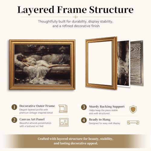 Tired Victorian Woman Vintage Gold Framed Wall Art 12x16 inch (31-Reclining lady / 12x16)