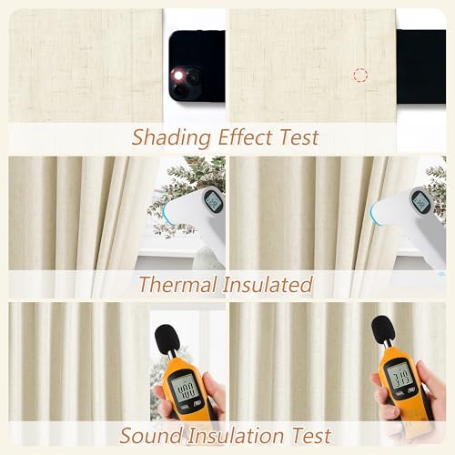 100% Blackout Curtains 96 Inch Length 2 Panels Set for Living Room Bedroom Back Tab Thermal Insulated Black Out Linen Drapes Room Darkening Window Curtains 96 Inches Long (Warm Beige / 52"W x 96"L (Pack of 2))