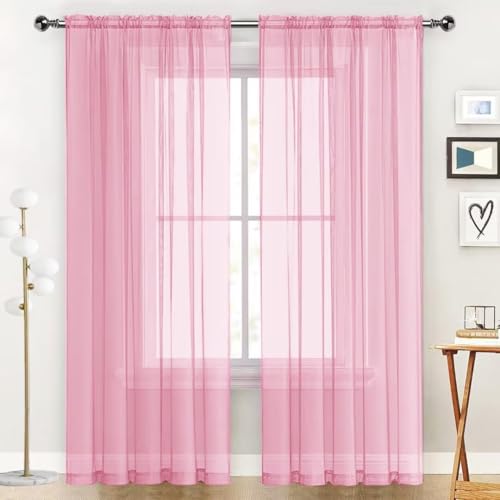 Sheer Voile Window Treatment Rod Pocket Curtain Panels for Kitchen Bedroom Living Room Drapes Sunlight Filtering Privacy Semi Home Decor Assorted (Light Pink / 52"W x 72"L (Pack of 2))