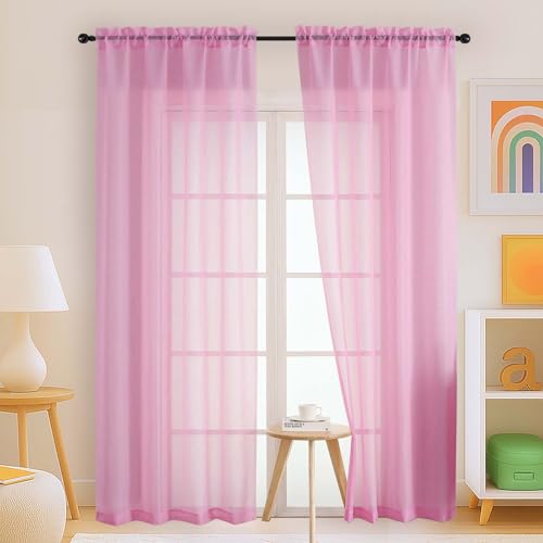 Light Pink Sheer Curtains 90 Inches Long 2 Panels (42"W x 90"L (Pack of 2) / Light Pink)