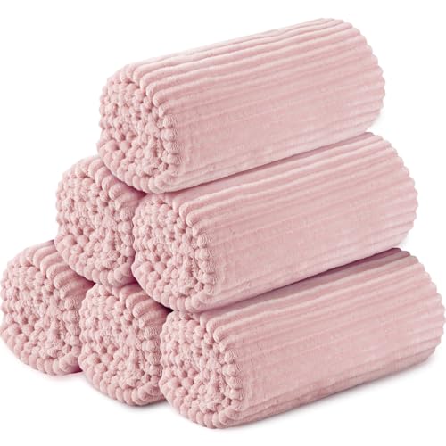 6 Pcs Flannel Blankets Bulk (Light Pink)