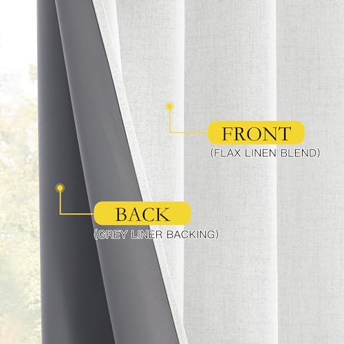 100% Absolutely Blackout Linen Curtains with Thermal Insulated Grey Liner (52"W x 84"L (Pack of 2) / Greyish White)