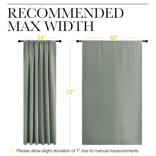 2 Panels Blackout Curtains (Greyish Green / 62"W x 72"L (Pack of 2))