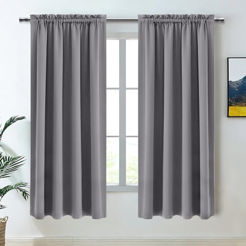 Blackout Curtains for Bedroom Living Room 52 x 63 Inch Long Grey (Grey / 52"W x 63"L (Pack of 2))
