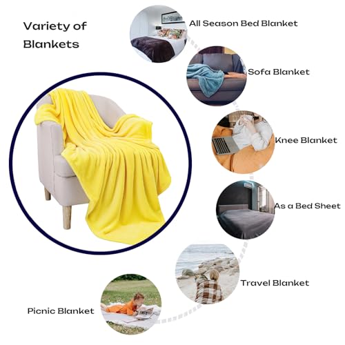 Yellow Fleece Plush Throw Blanket 90"x90"for Couch Sofa Fuzzy Cozy Flannel (Yellow / Queen(90"×90"))