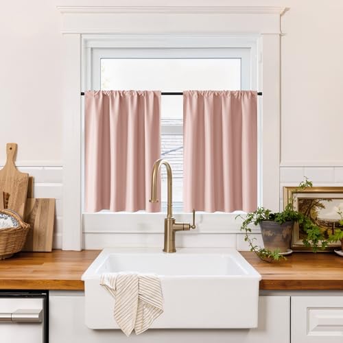 100% Blackout Short Curtains for Small Window (100% Blackout - Peach Pink / 29"W x 24"L (Pack of 2))