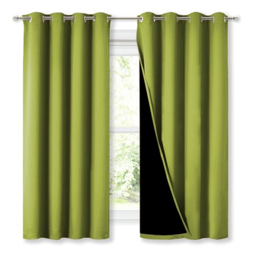 100% Blackout Curtains with Black Liners (Fresh Green / 52"W x 63"L (Pack of 2))
