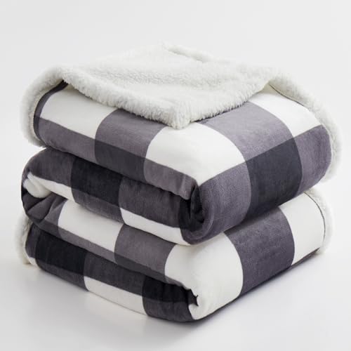 Sherpa Blanket Fleece Throw Blanket Twin Plaid Thick Bed Blanket (Dark Grey Checkered / 60"*80")